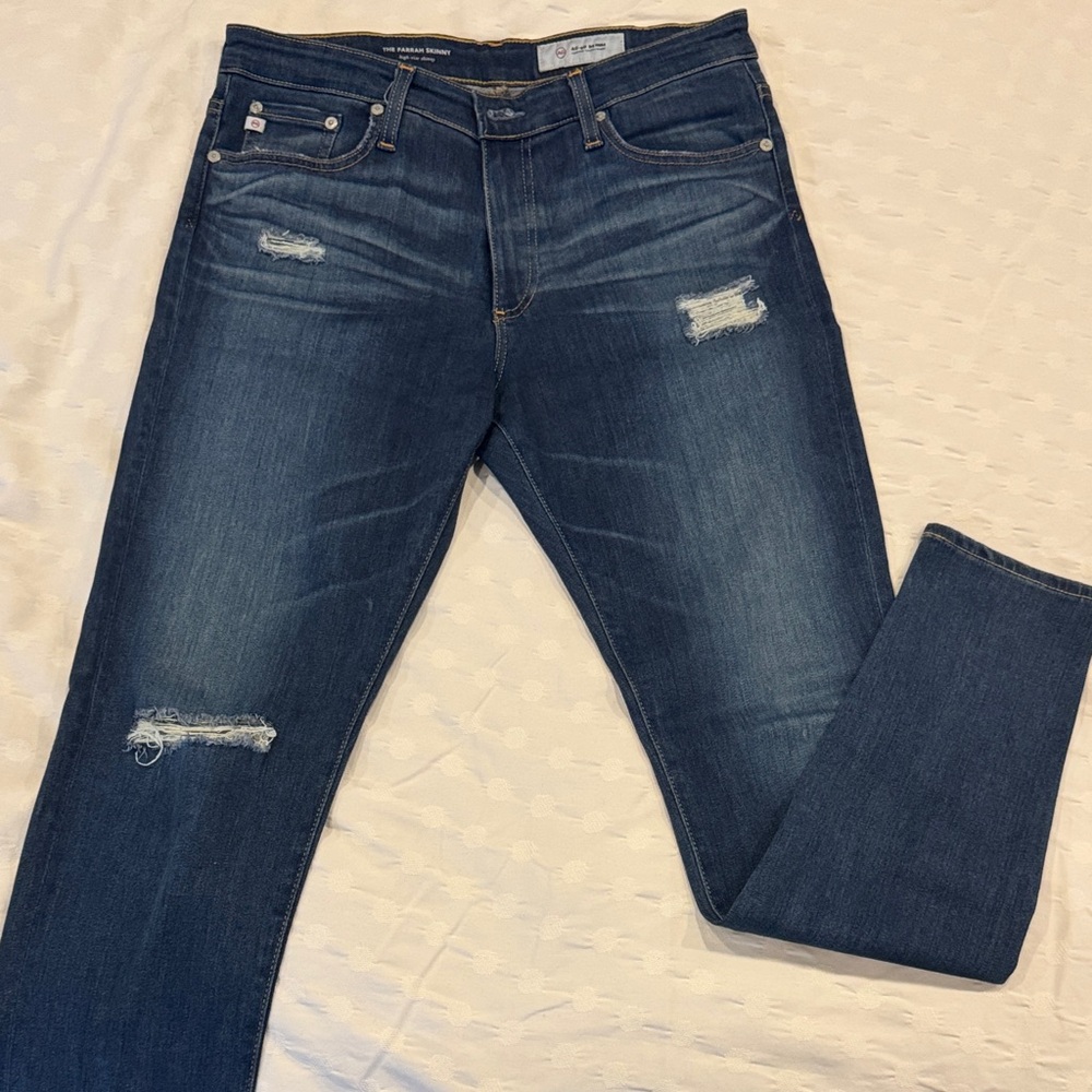 AG-ED Denim The Farrah Skinny Blue Distressed Jeans